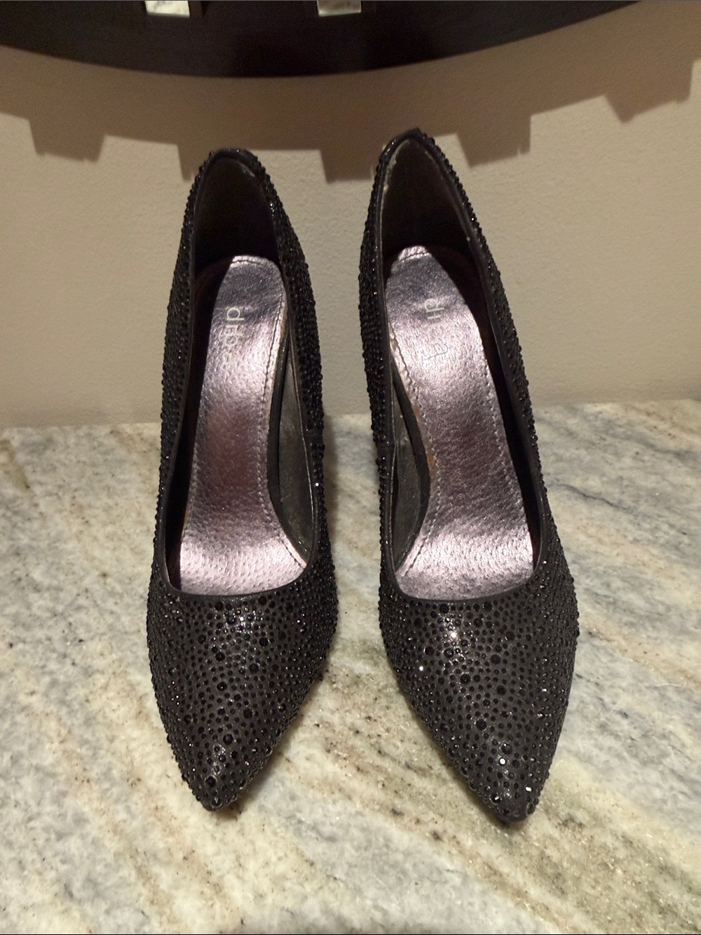 Diba Black Crystal-Embellished Pointed Toe Pumps